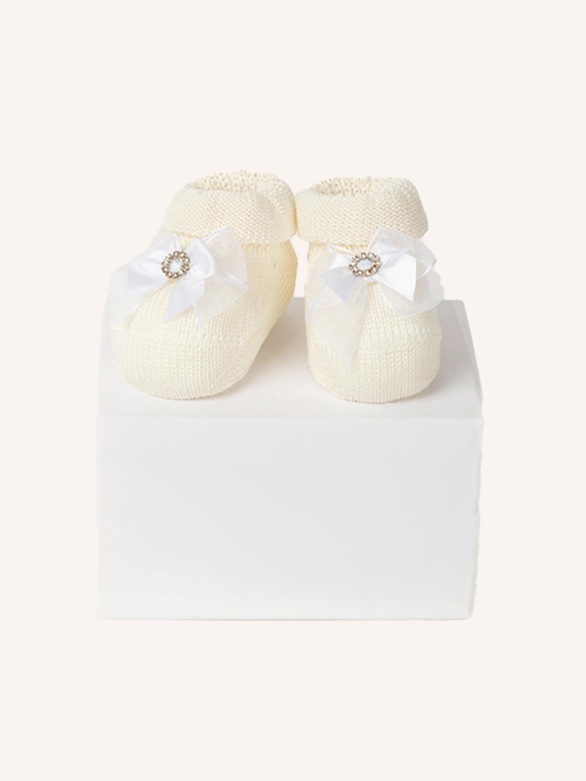 Slipper in Cotton with Satin Bow and Rhinestone Circle for Newborn | Ivory Color | Pack of 1 Pair | 42932