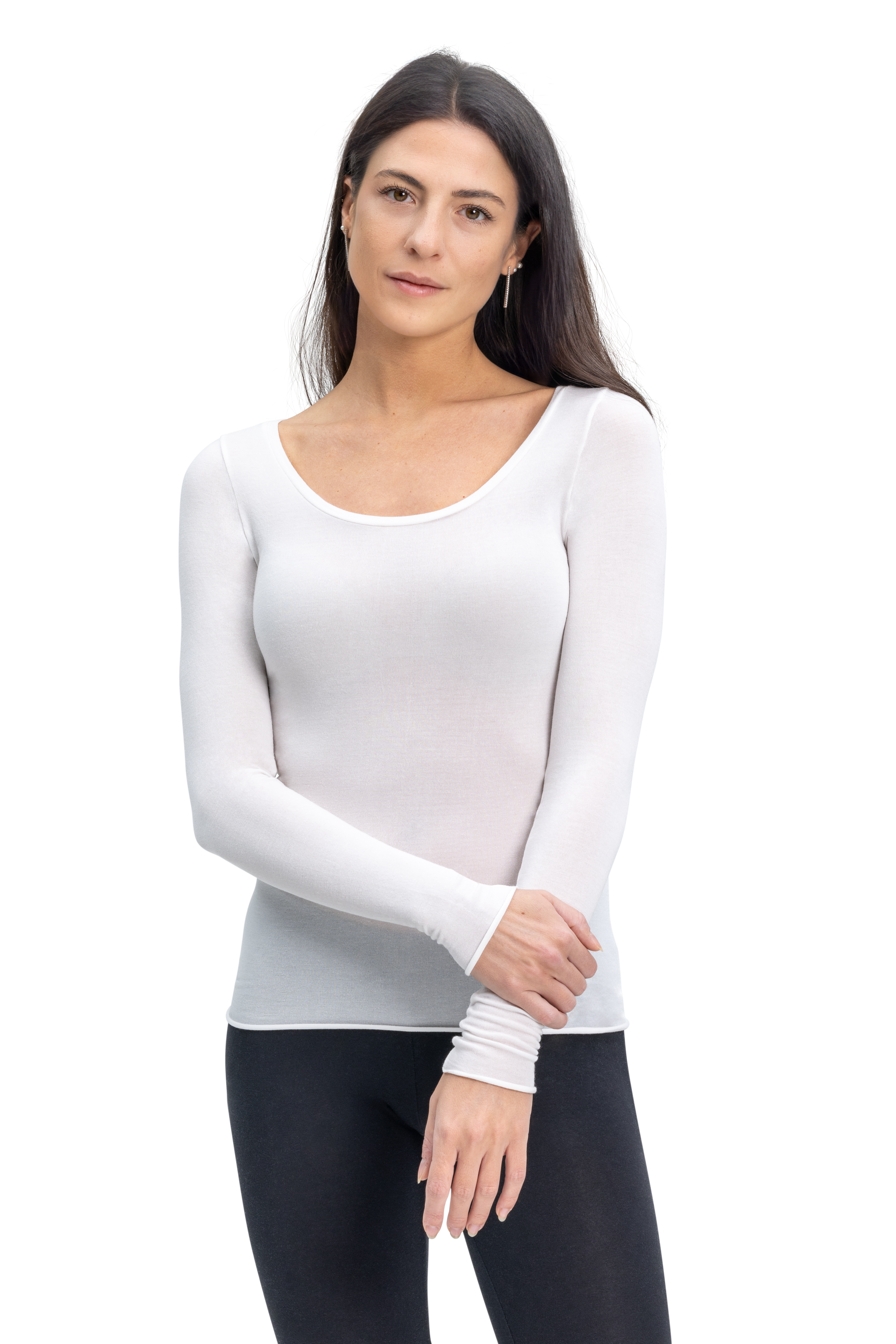 Maglia scollo a madonna da Donna in Modal Ultralight con Cashmere | Tecnologia Seamless senza cuciture | Tinta Unita | Confezione Singola | CASH DAMA
