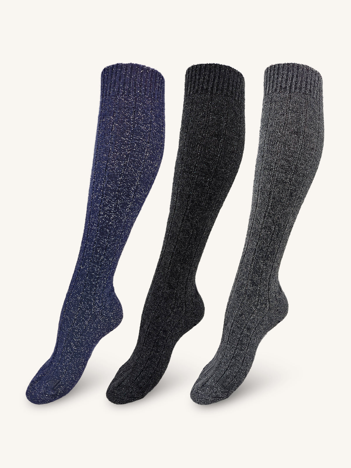 Calza Lunga in misto Cashmere e Lurex per Donna | Tinta Unita | Confezione da 3 Paia | Lolita L LILIBET L