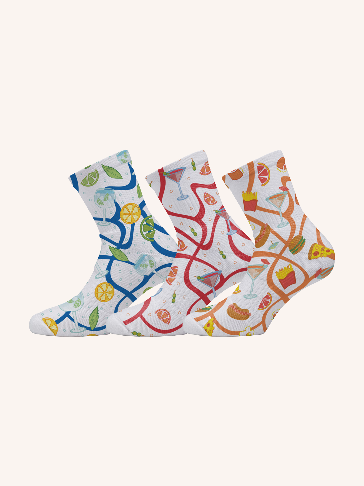 Calza Corta "Tennis" in Cotone con Stampa in HD| Fantasia | Confezione da 3 Paia | Print