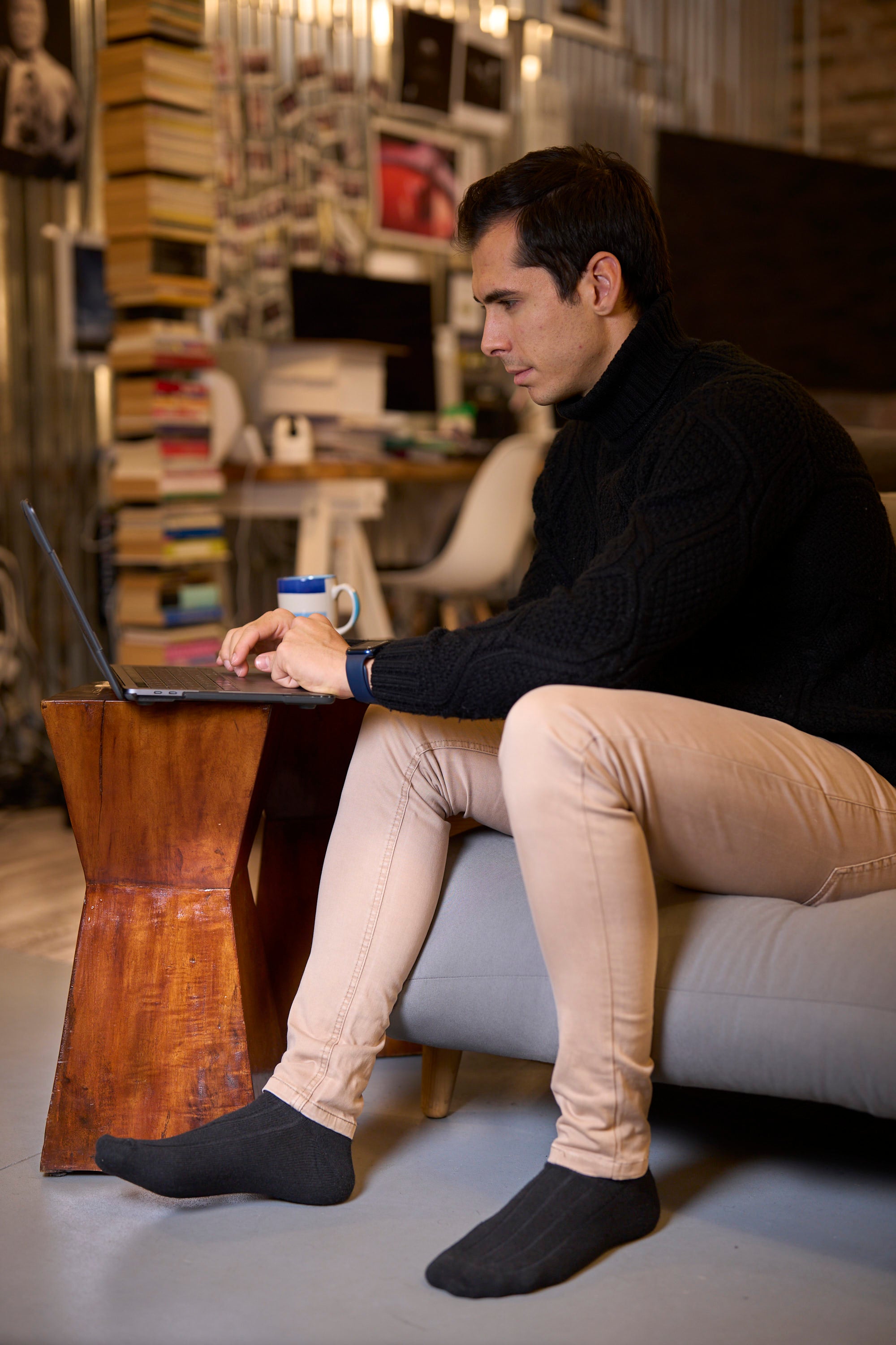 Calza Lunga a Costa in Angora Cotone e Viscosa per Uomo | Tinta Unita | Confezione da 3 Paia | Blond L