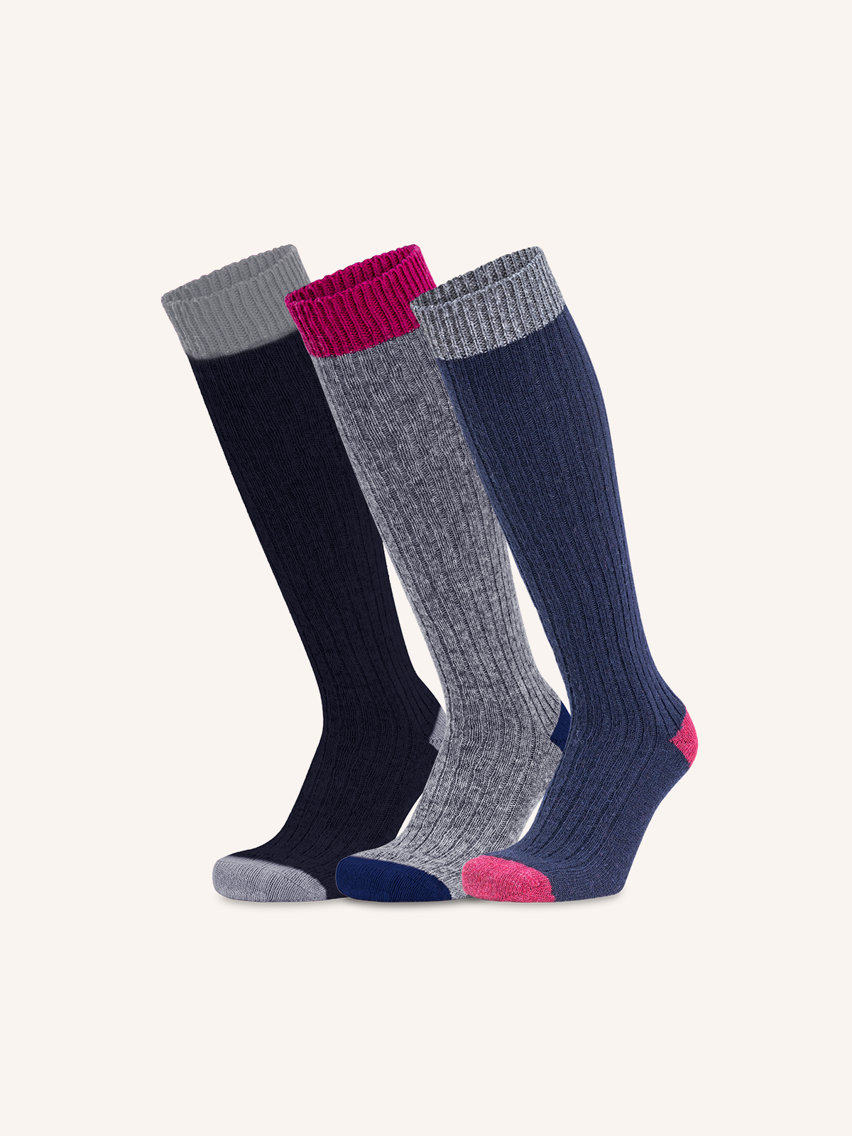 Calza Lunga a Coste in misto Cashmere e Lana per Donna | Tinta Unita | Confezione da 3 paia | Cachelife DL