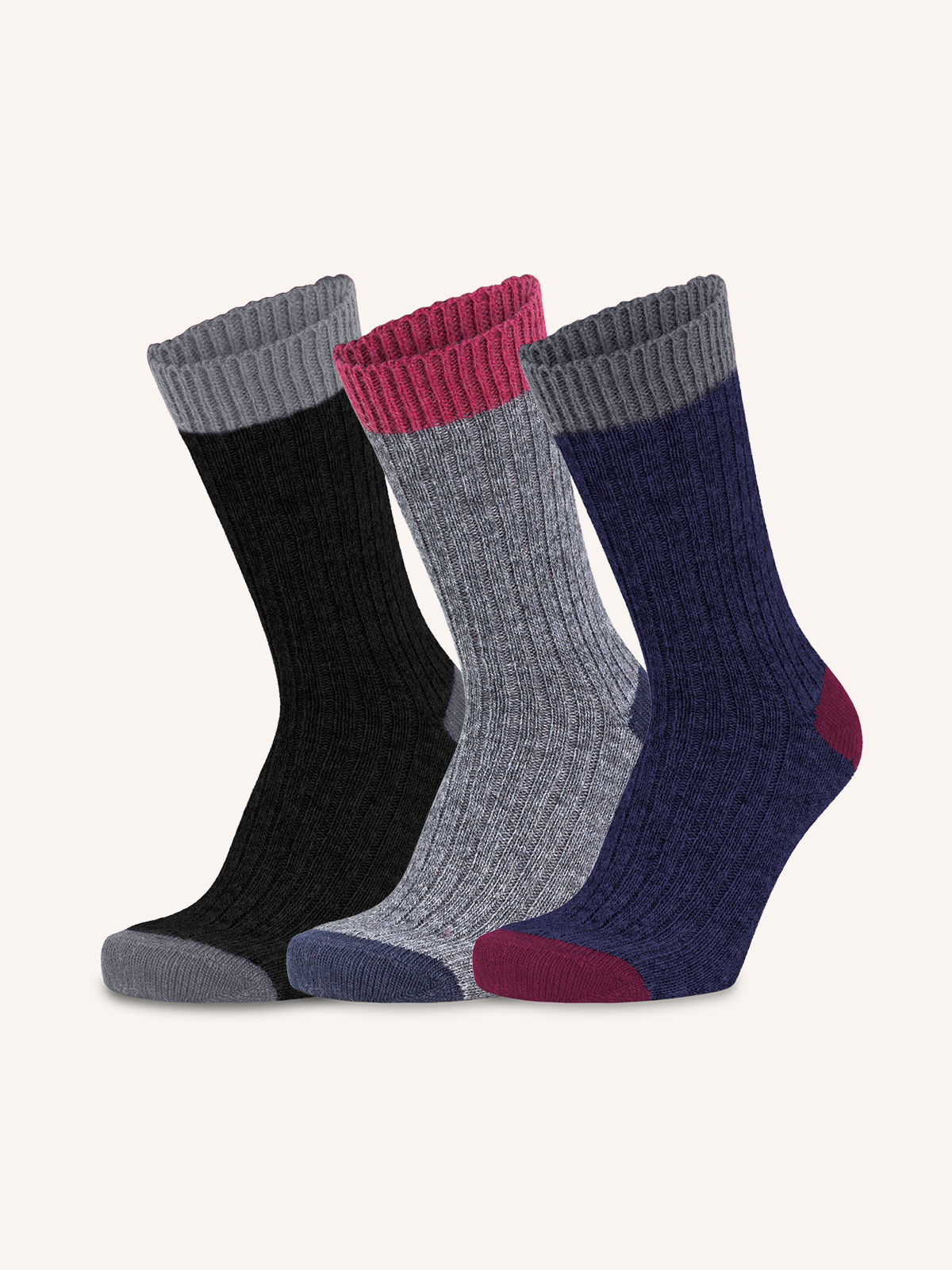 Short Ribbed Socks in Cashmere and Wool Blend for Women | Plain Color | Pack of 3 pairs | Cachelife DC