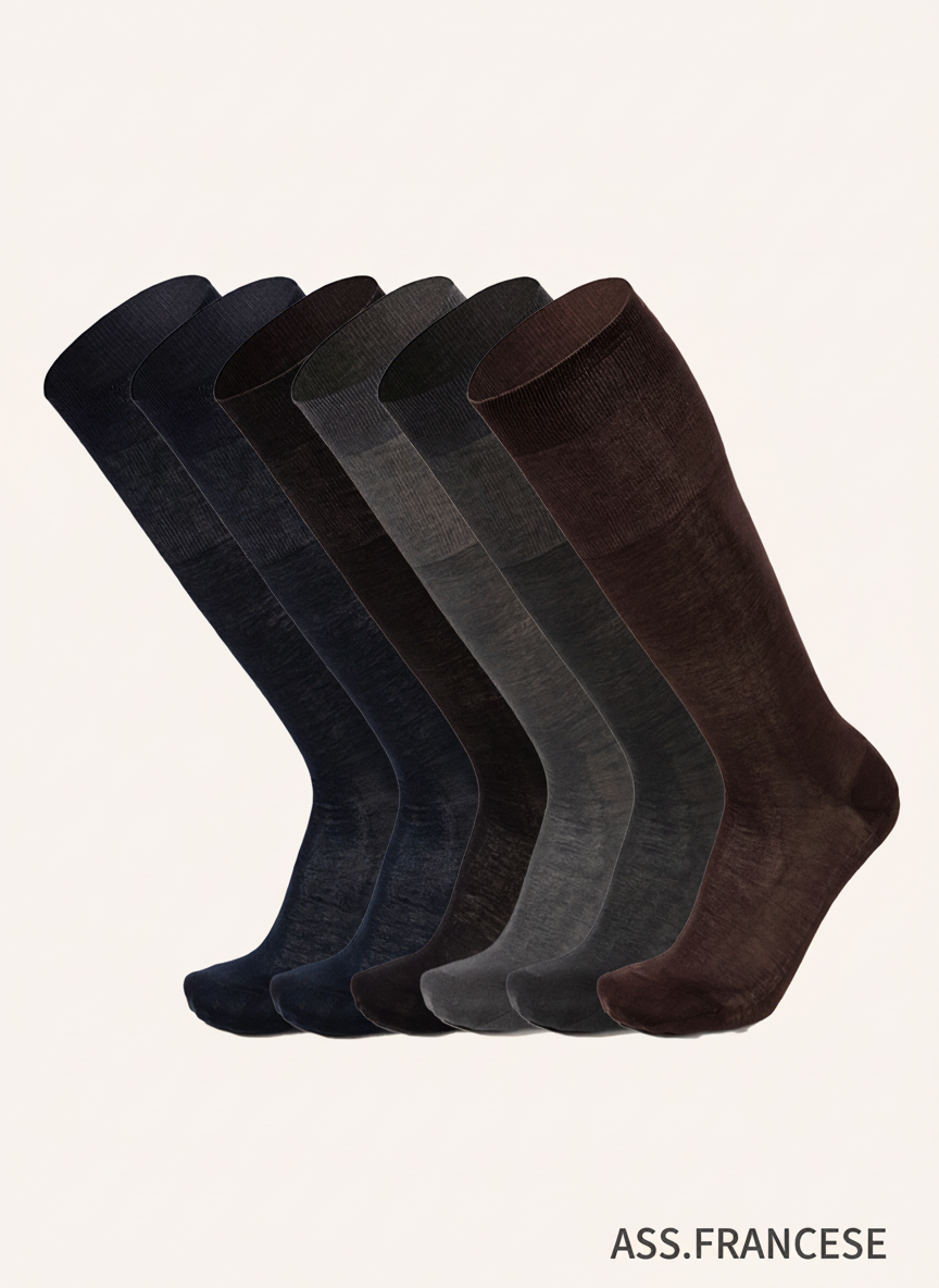 Calza Lunga in Filo di Scozia Climatizzato per Uomo | Tinta Unita | Confezione da 6 Paia | Chiffon L