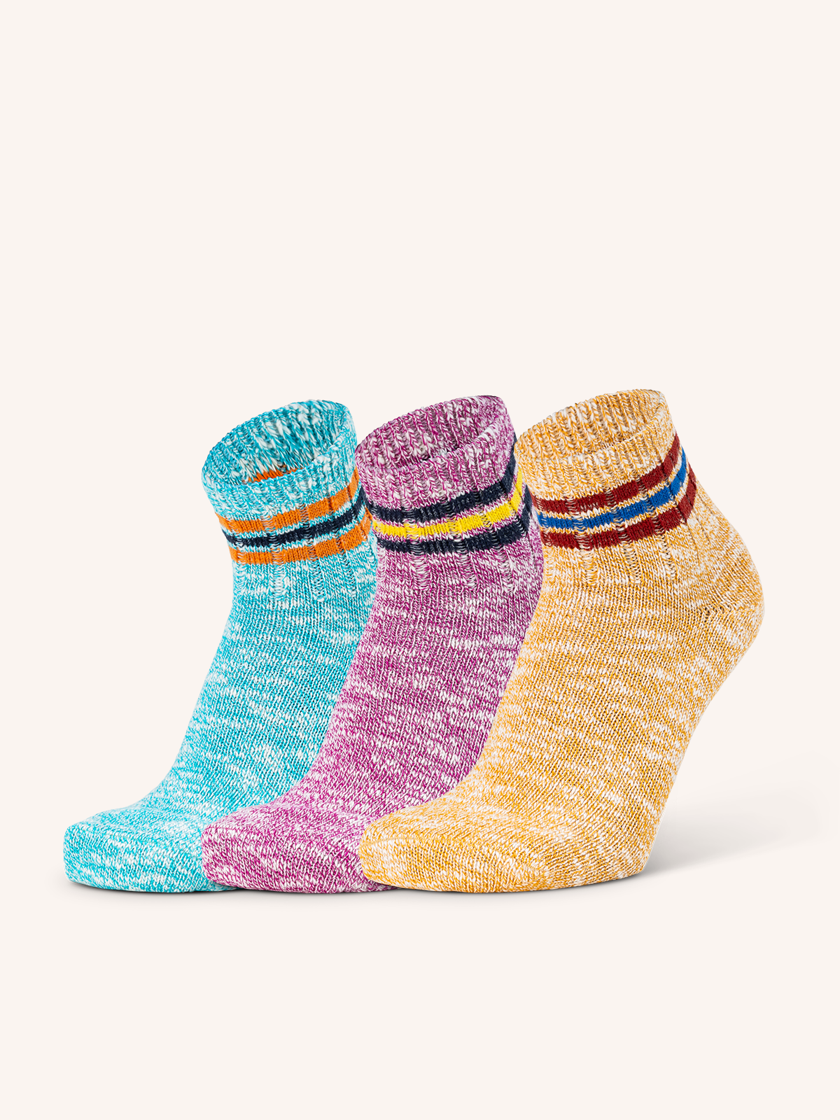 Calza Corta Melange in Cotone per Donna | Fantasia | Confezione da 3 Paia | Country D