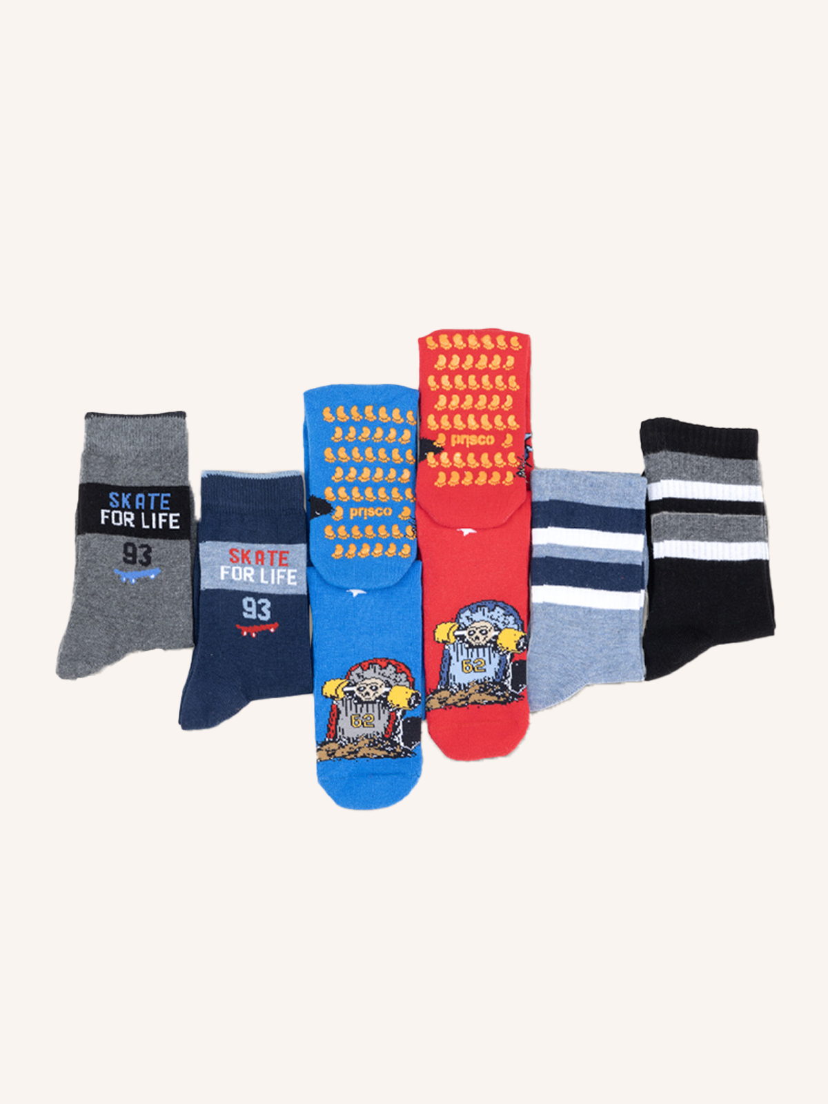 Kit Calze per Bambino (Antiscivolo, Corto, Spugna) | Fantasia | Confezione da 6 Paia | Day Kit