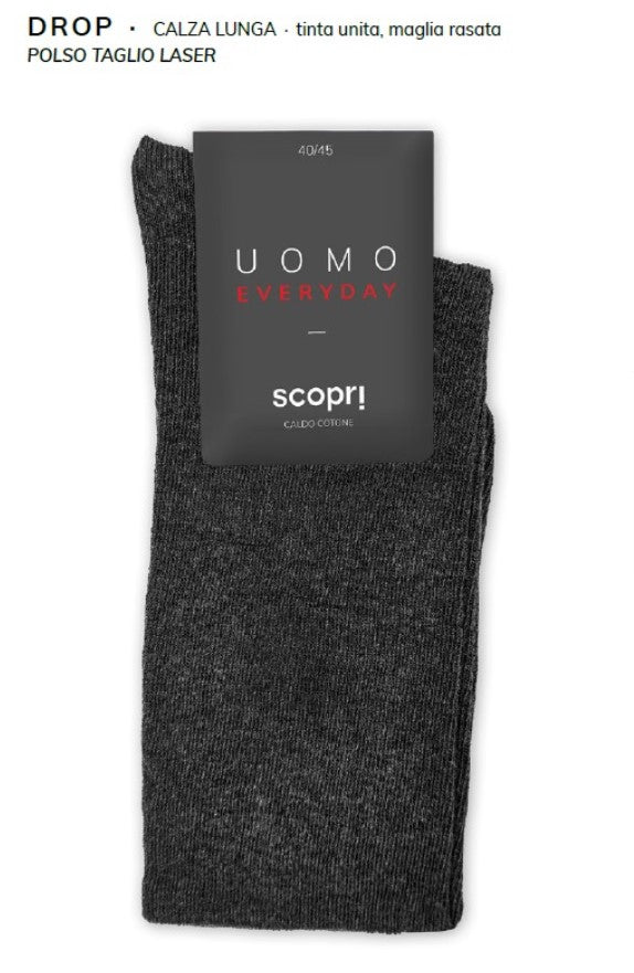 Calza Lunga in Caldo Cotone per Uomo | Tinta Unita | Confezione a 6 paia | Drop