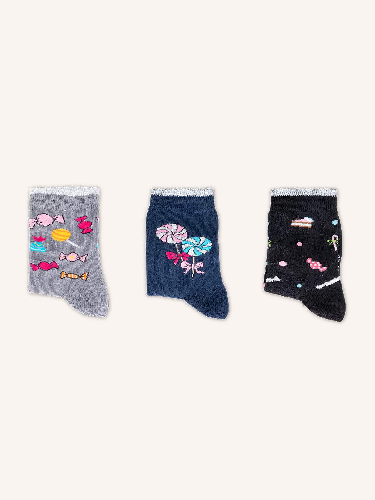 Cotton Short Socks for Girl | Solid Color | Pack of 3 Pairs | Games F