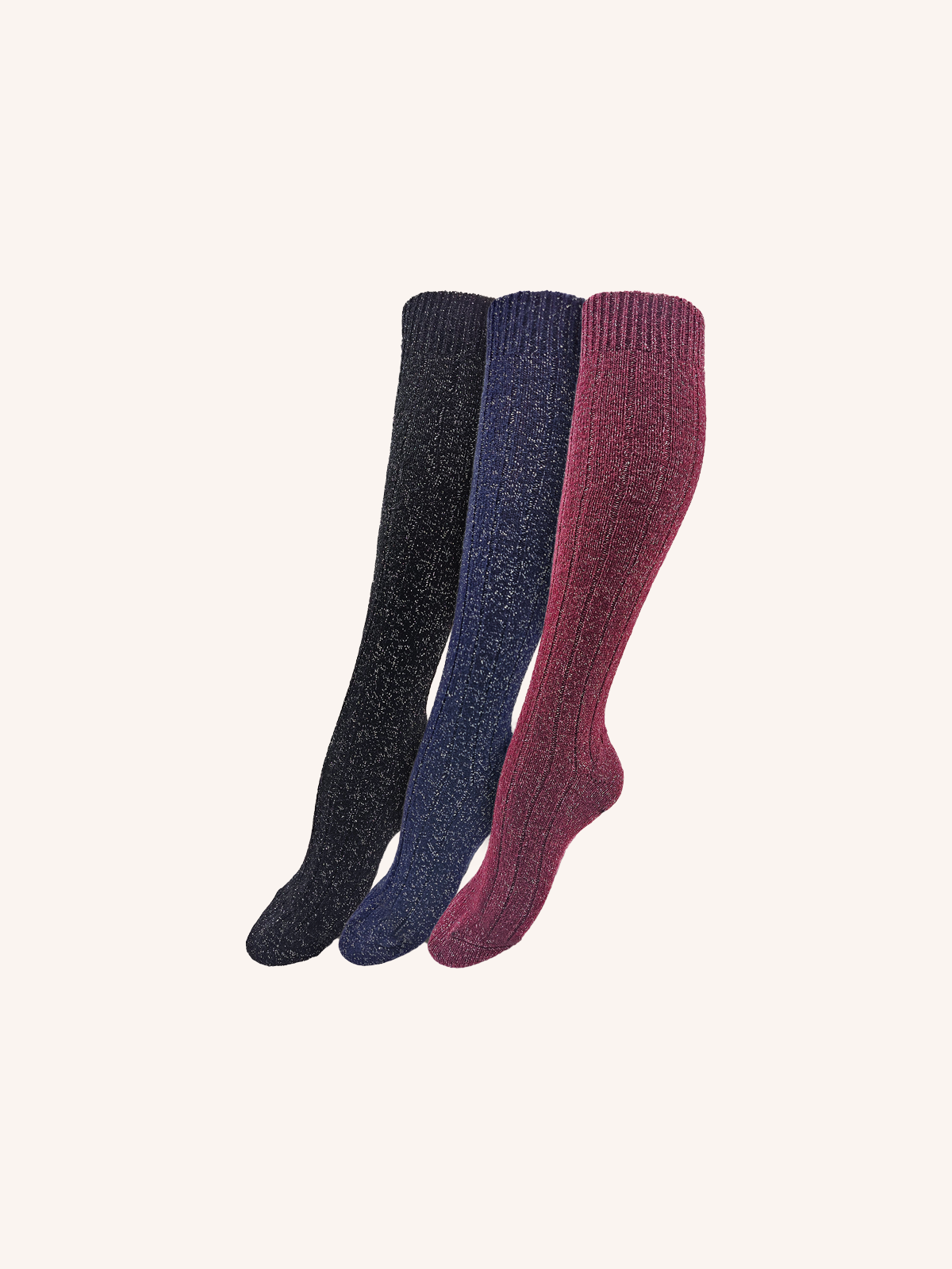 Calza Lunga in misto Cashmere e Lurex per Donna | Tinta Unita | Confezione da 3 Paia | Lolita L LILIBET L