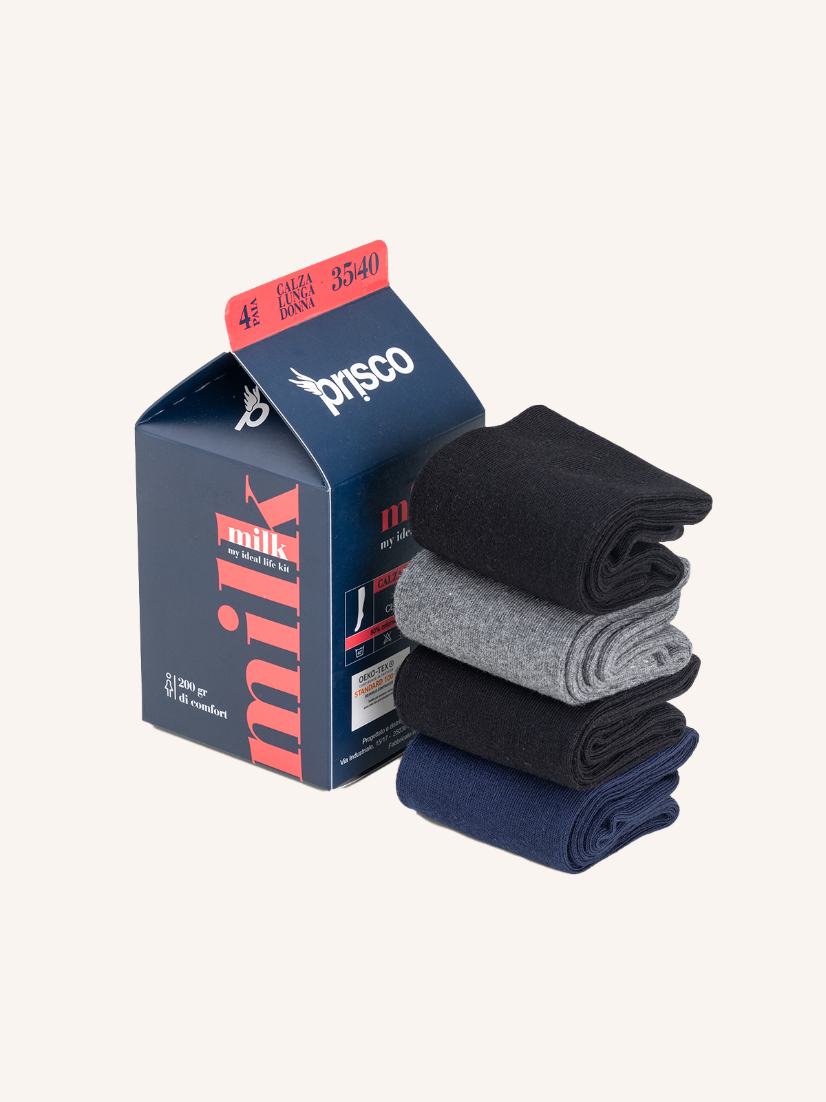 Calza Lunga in Cotone per Donna | Tinta Unita | Confezione da 4 paia | Milk DL