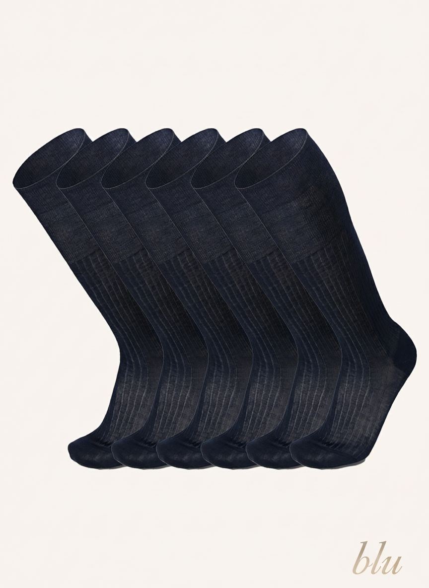 Long Double Strength Sock in Lisle for Men | Plain Color | Pack of 6 Pairs | Prince Costa Lungo