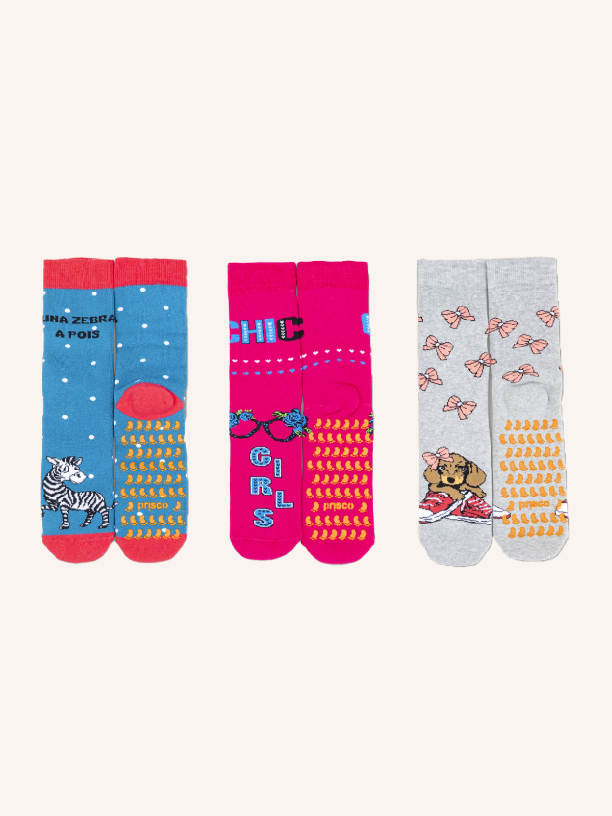 Cotton Anti-Slip Socks for Child | Pack of 3 Pairs | Priscotti B