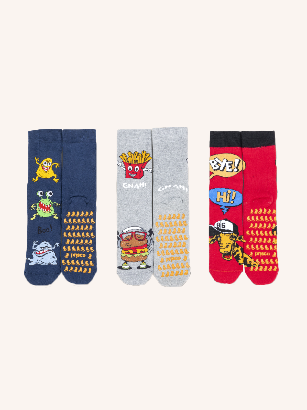 Calza corta Antiscivolo in Cotone con Confezione Sacchetto Biscotti per Bambino | Fantasia | Confezione da 3 Paia | PRISCOTTI B