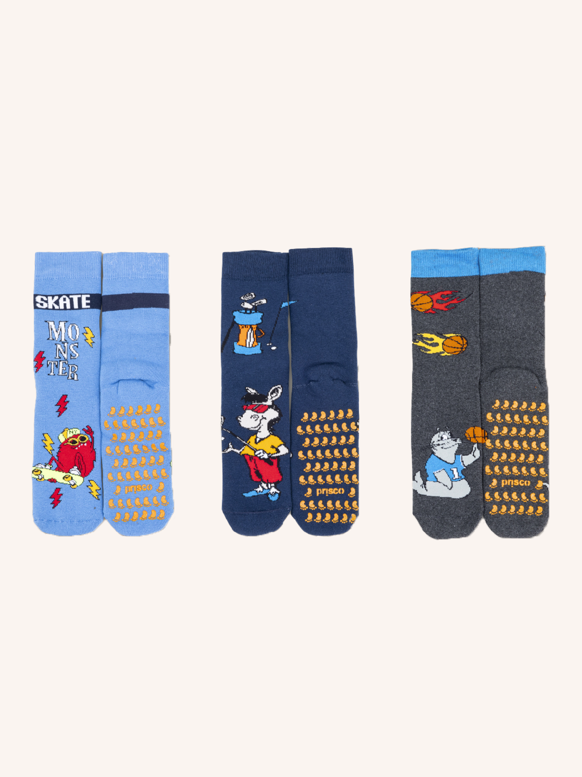 Calza corta Antiscivolo in Cotone con Confezione Sacchetto Biscotti per Bambino | Fantasia | Confezione da 3 Paia | PRISCOTTI B