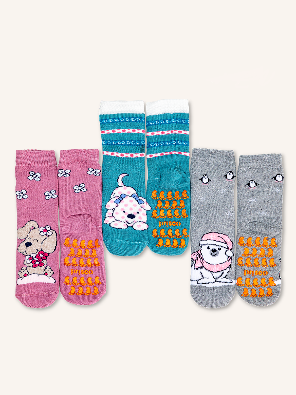 Calza corta Antiscivolo in Cotone con Confezione Sacchetto Biscotti per Neonato | Fantasia | Confezione da 3 Paia | PRISCOTTI N