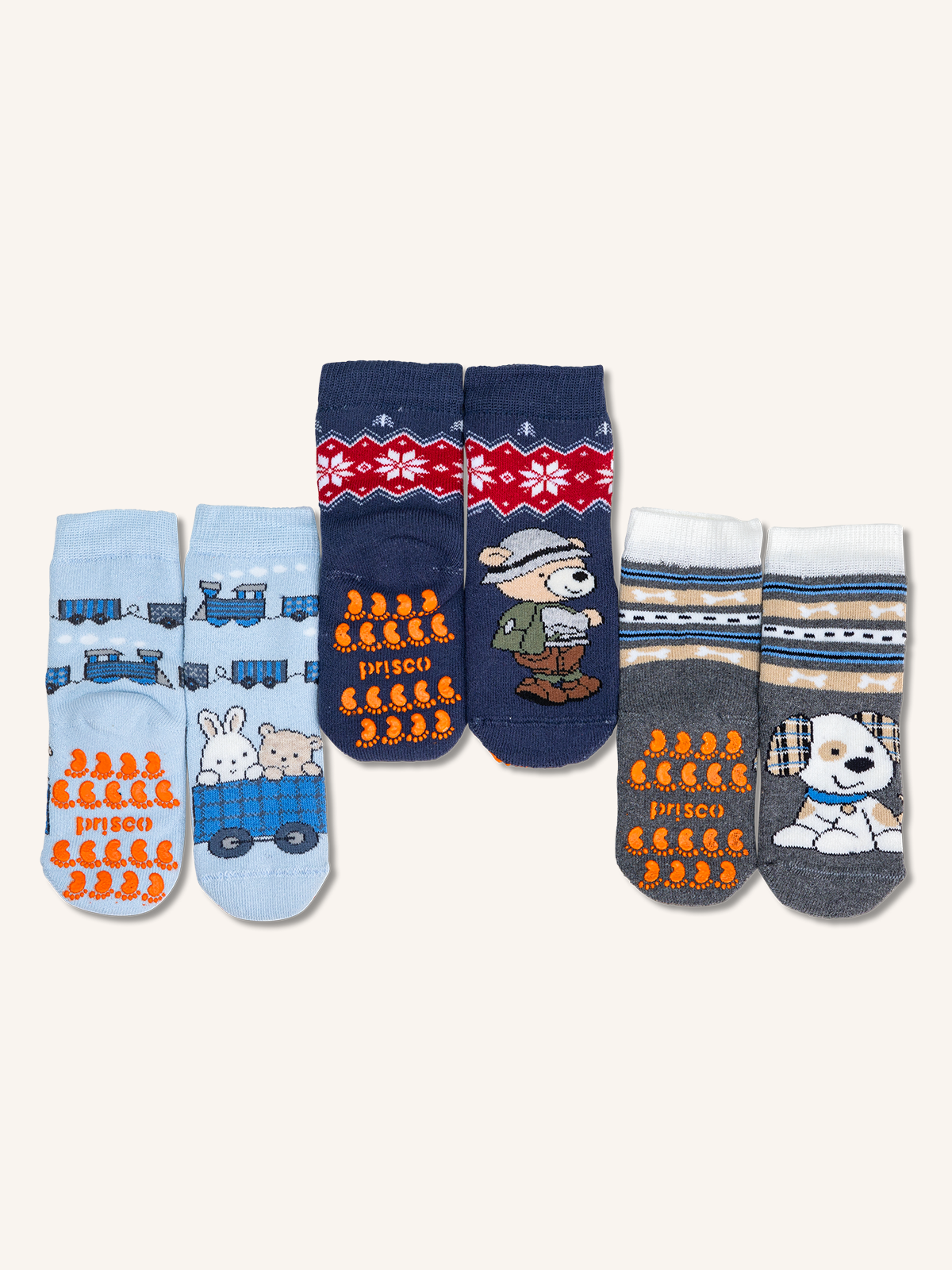 Non-slip Cotton Bootie with Biscuit Bag Packaging for Newborns | Plain Color | Pack of 3 Pairs | PRISCUIT N