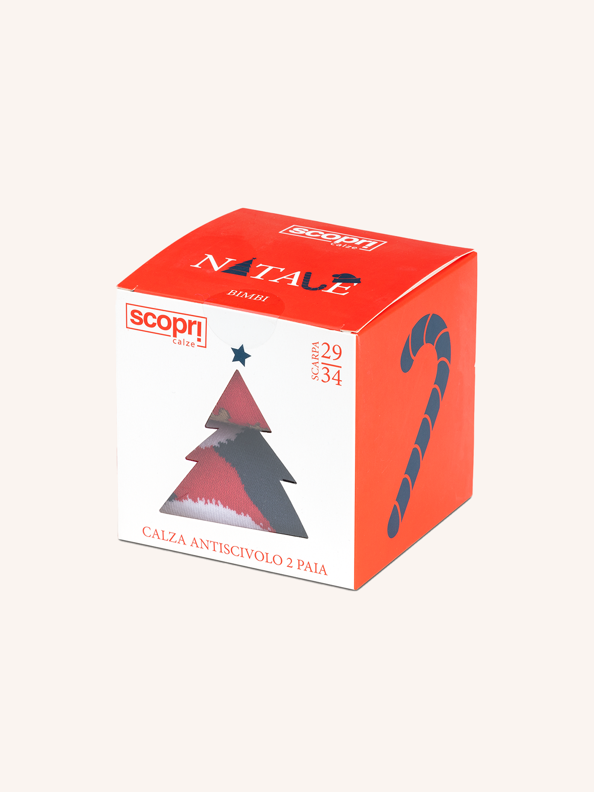 Calza Antiscivolo in Cotone per Bambino | Fantasia Natalizia | Confezione da 2 Paia | XMAS BA