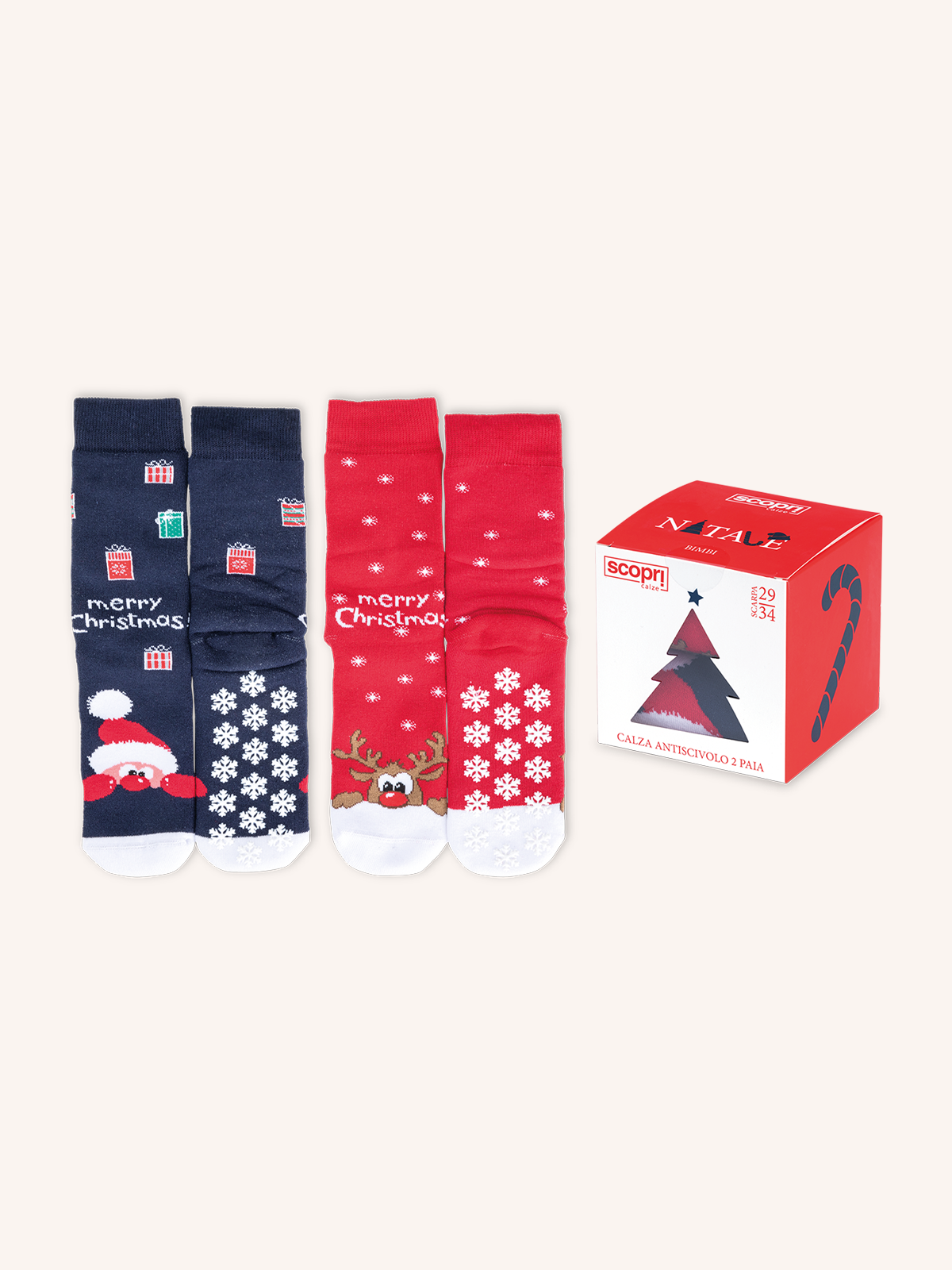 Cotton Anti-Slip Socks for Child | Christmas Pattern | Pack of 2 Pairs | XMAS BA Bipack
