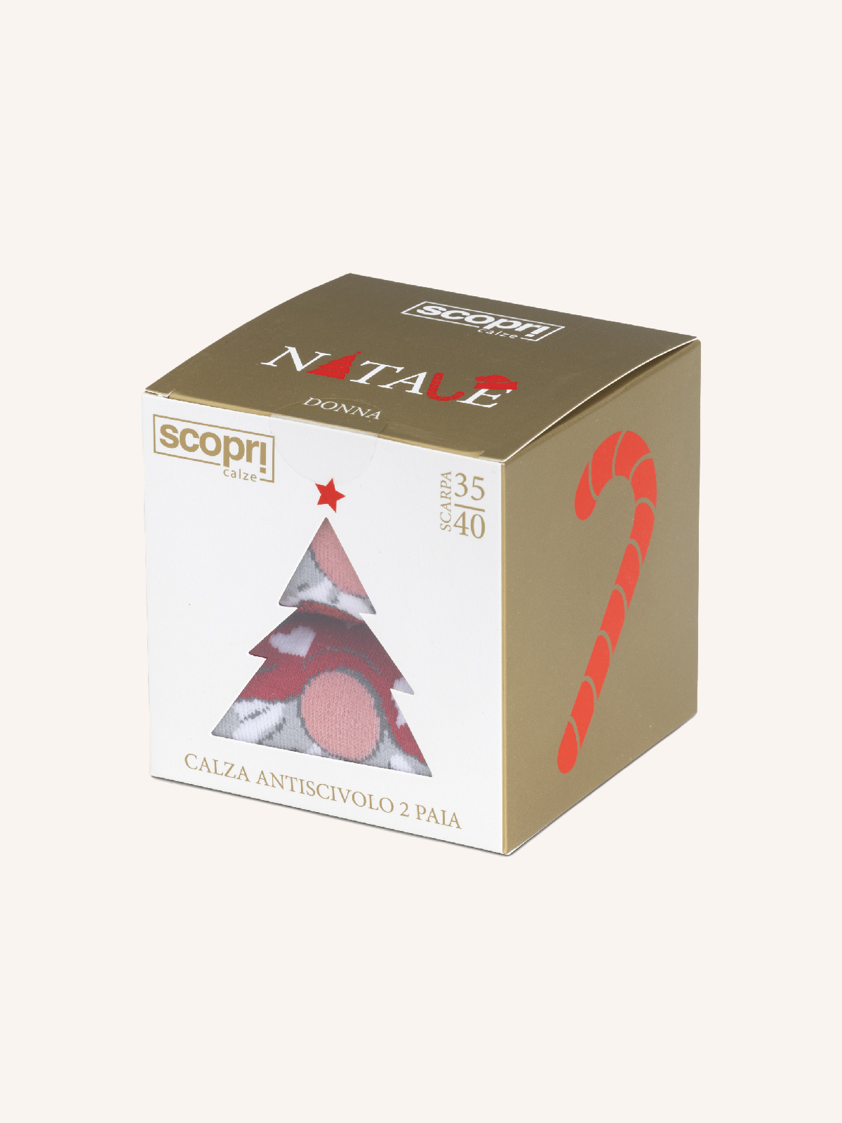 Calza Antiscivolo in Cotone per Donna | Fantasia Natalizia | Confezione da 2 Paia | Xmas DA