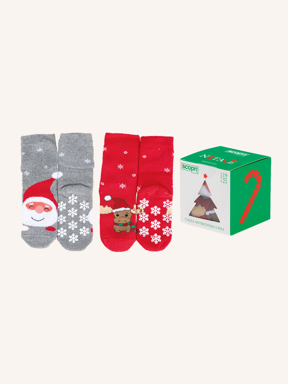 Non-slip Cotton Sock with Christmas Pattern for Newborns | Plain Color | Pack of 2 Pairs | Xmas NA
