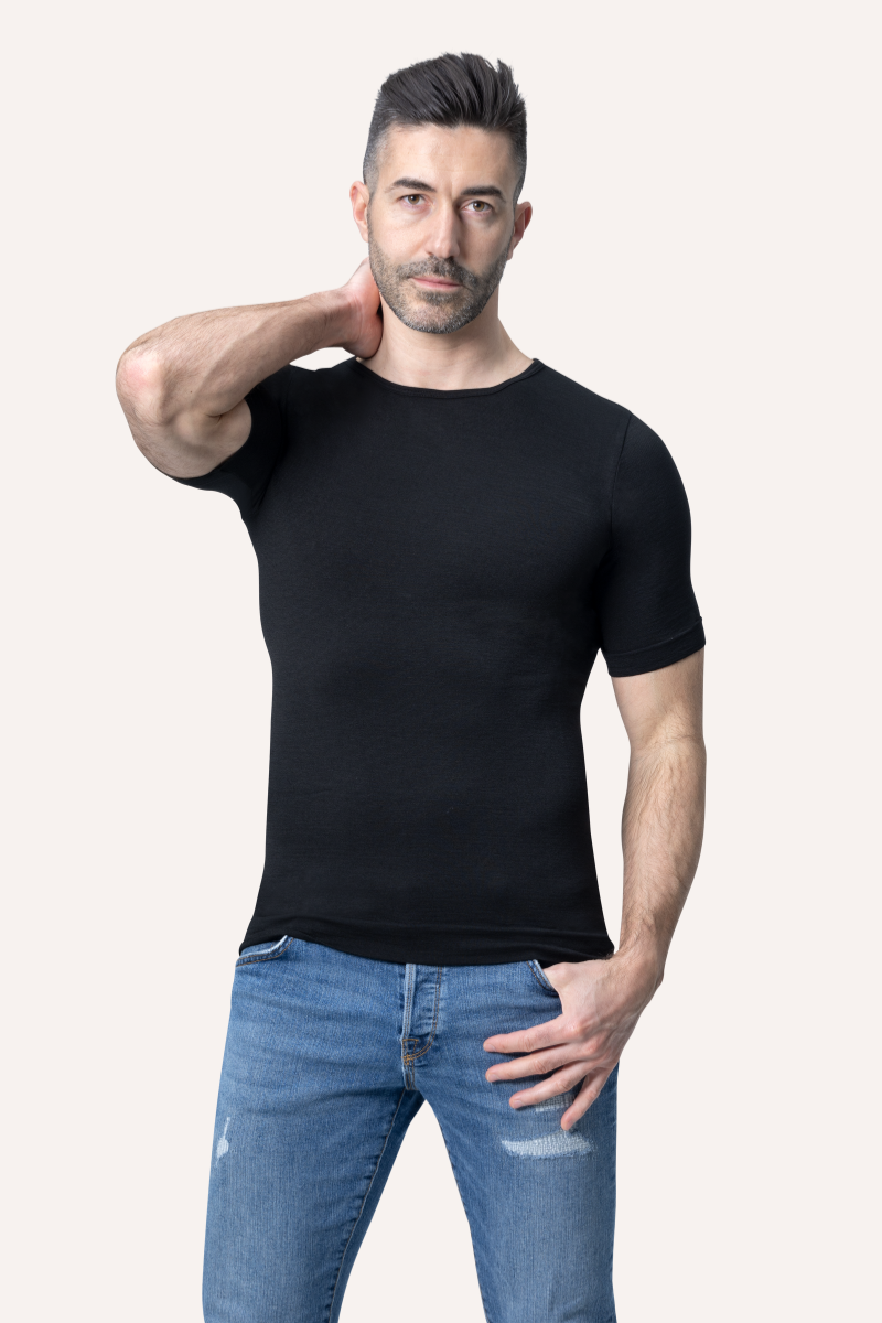 Maglia Girocollo a Mezza Manica da Uomo in Modal Ultralight con Cashmere | Tecnologia Seamless senza cuciture | Confezione Singola | MRCASH