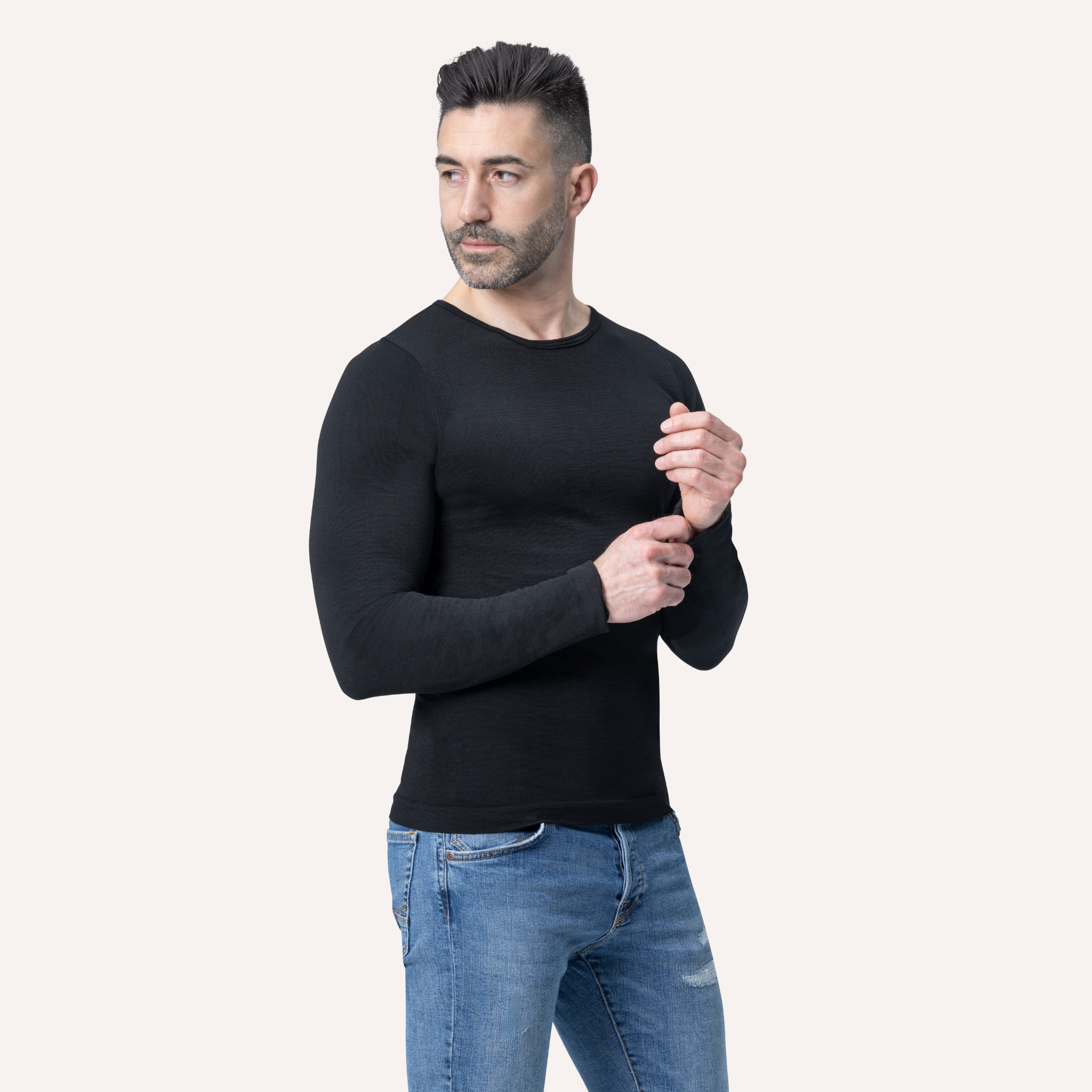 Maglia girocollo a Manica Lunga da Uomo in Modal Ultralight con Cashmere | Tecnologia Seamless senza cuciture | Confezione Singola | SIRCASH