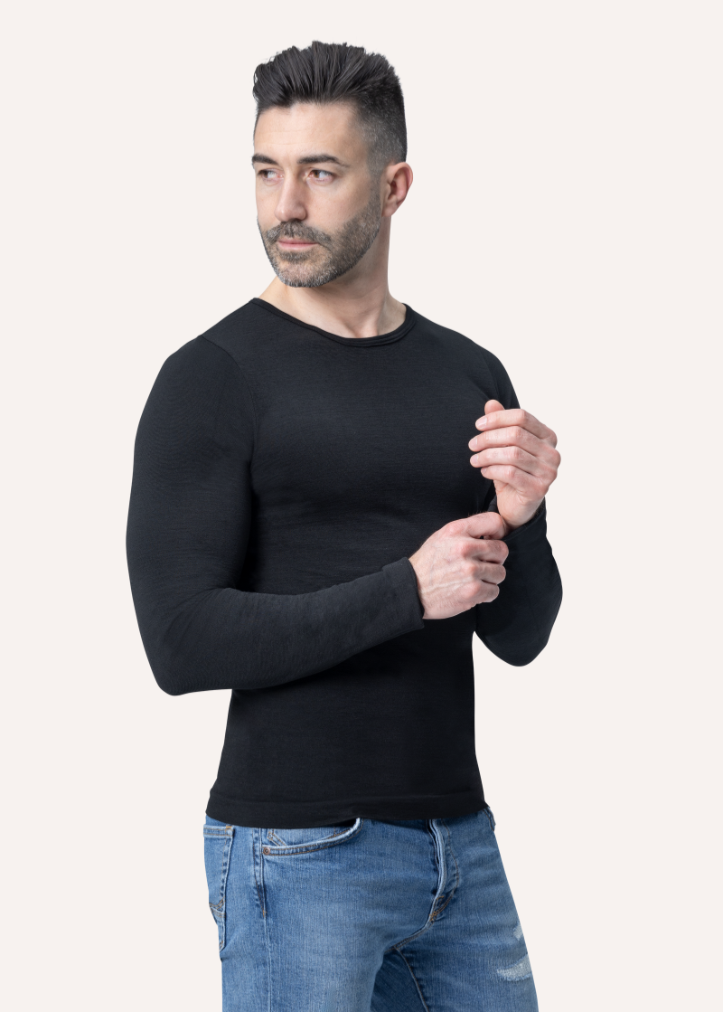 Maglia girocollo a Manica Lunga da Uomo in Modal Ultralight con Cashmere | Tecnologia Seamless senza cuciture | Confezione Singola | SIRCASH