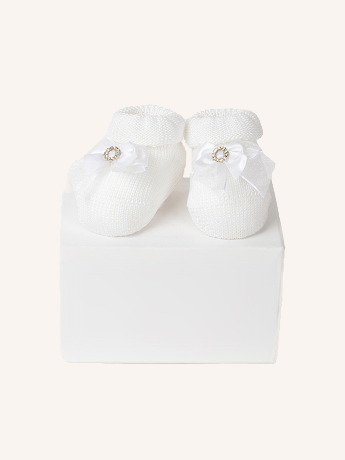 Slipper in Cotton with Satin Bow and Rhinestone Circle for Newborn | Ivory Color | Pack of 1 Pair | 42932