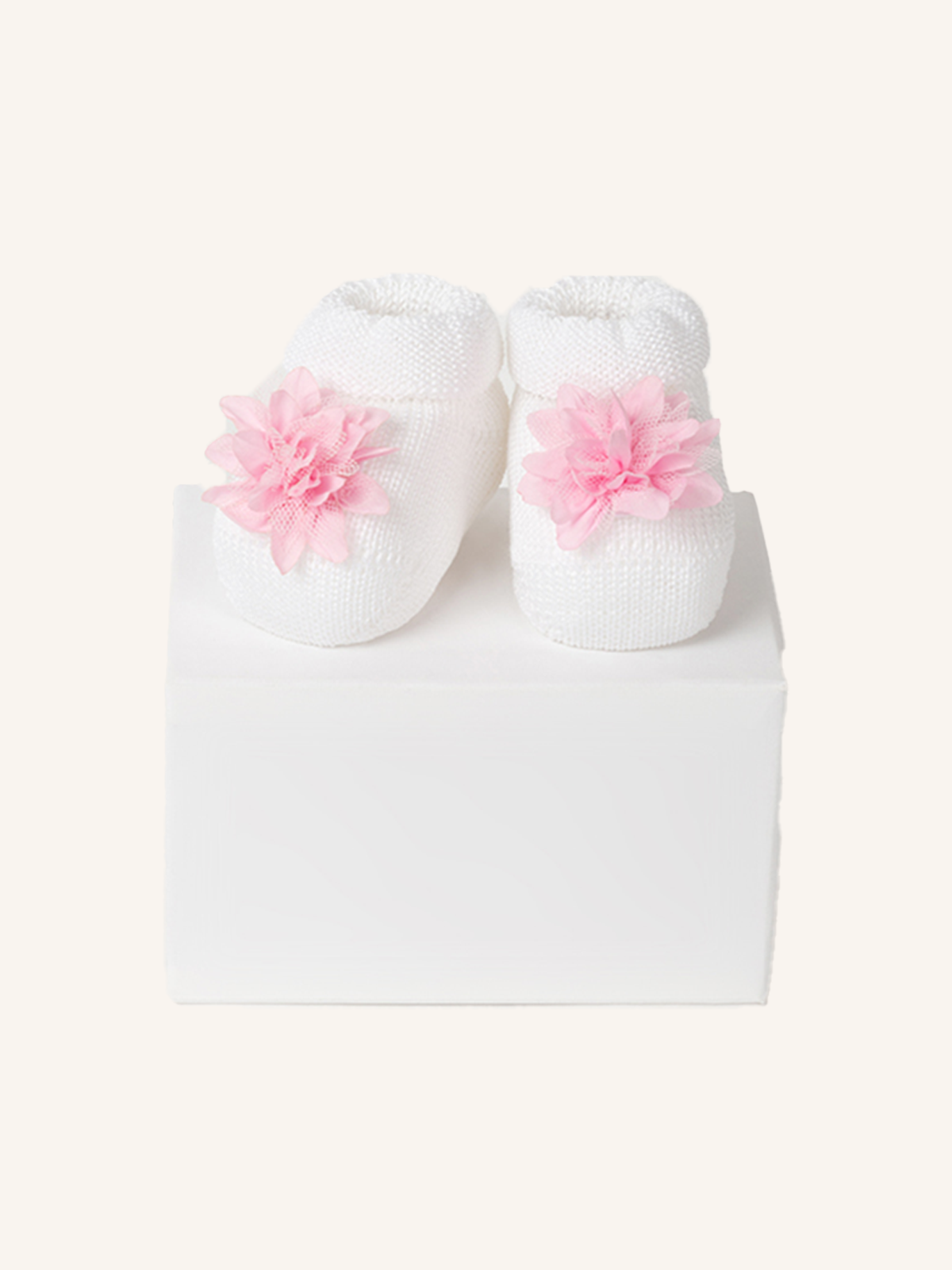 Slipper with Pink Dahlia Application in Cotton for Newborn | Pack of 1 pair | 42752