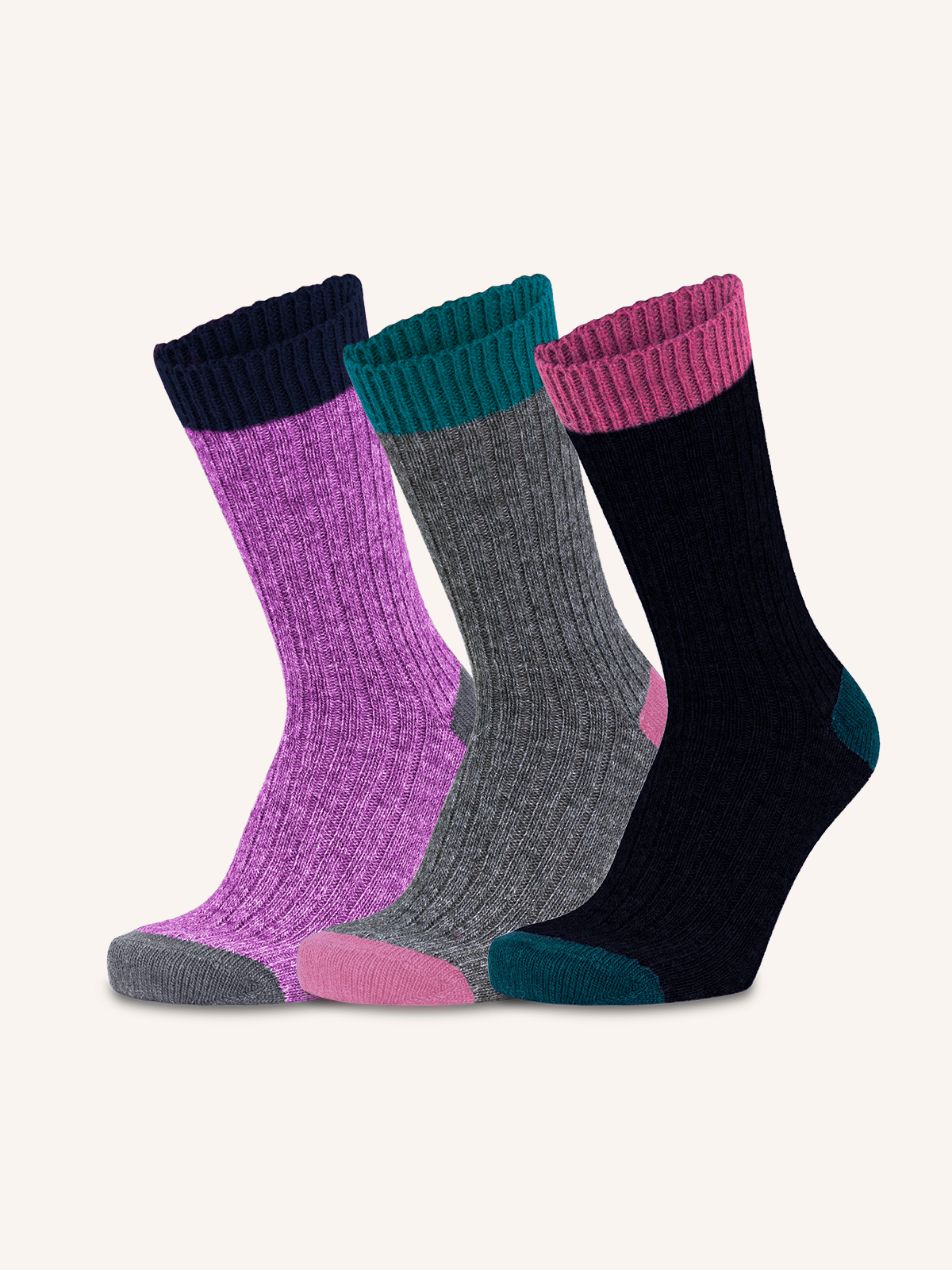 Short Ribbed Socks in Cashmere and Wool Blend for Women | Plain Color | Pack of 3 pairs | Cachelife DC