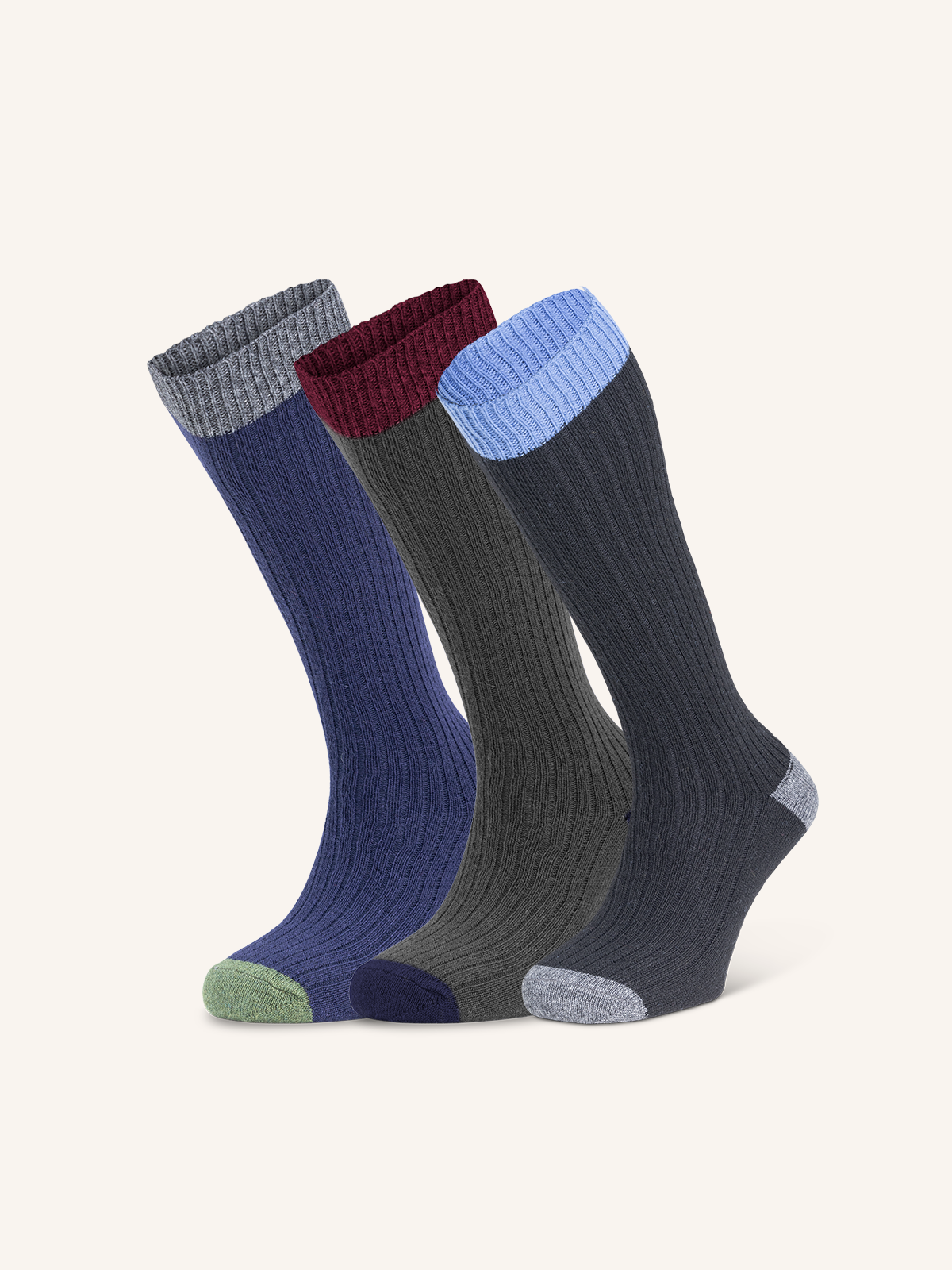 Long socks in Cashmere and Wool blend for Men | Plain Color | Pack of 3 Pairs | Cachelife UL