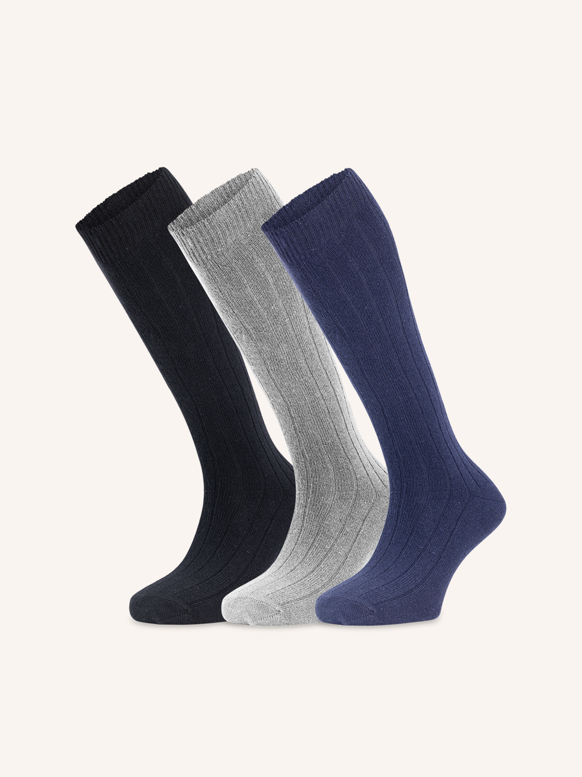 Long Ribbed Sock in Angora, Cotton and Viscose for Men | Plain Color | Pack of 3 Pairs | Blond L