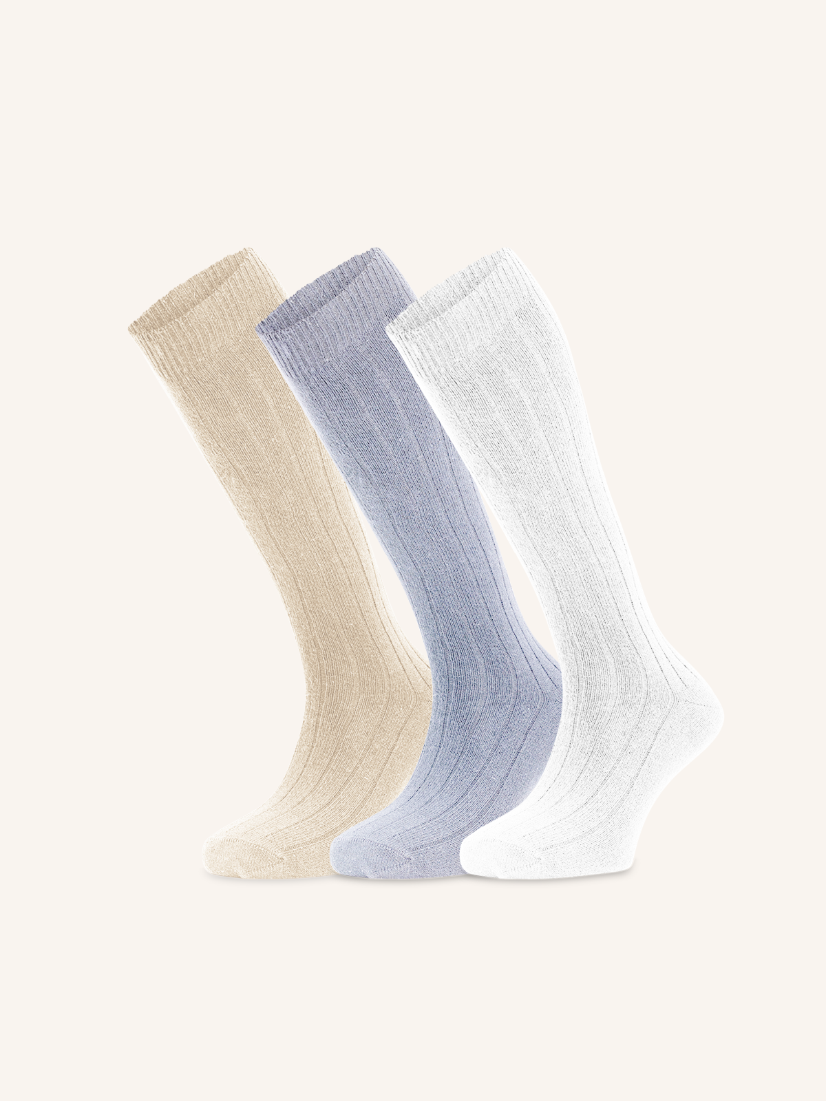 Long Ribbed Sock in Angora, Cotton and Viscose for Men | Plain Color | Pack of 3 Pairs | Blond L