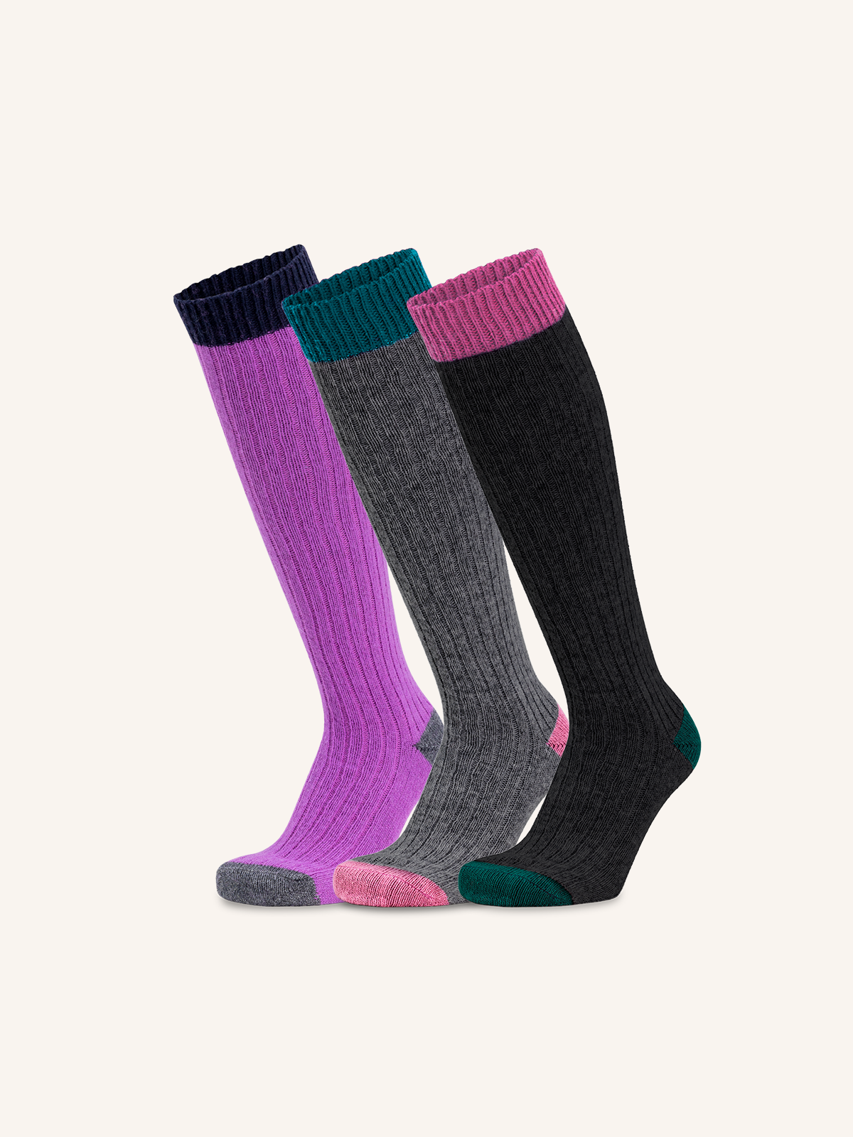 Long Ribbed Socks in Cashmere and Wool Blend for Women | Plain Color | Pack of 3 pairs | Cachelife DL