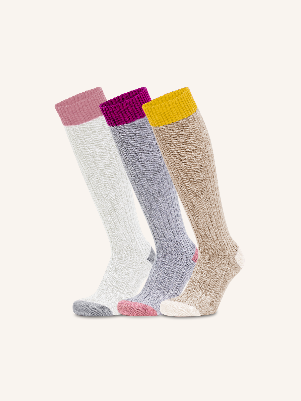 Long Ribbed Socks in Cashmere and Wool Blend for Women | Plain Color | Pack of 3 pairs | Cachelife DL