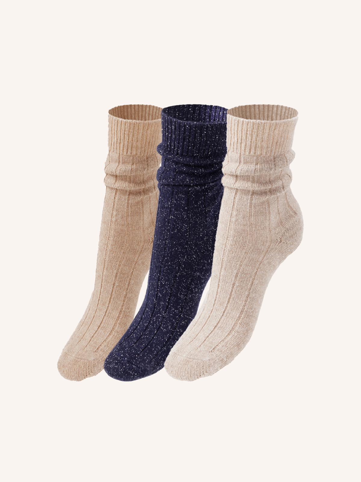 Short Socks in Cashmere and Lurex for Women | Plain Color | Pack of 3 Pairs | Cashlux D