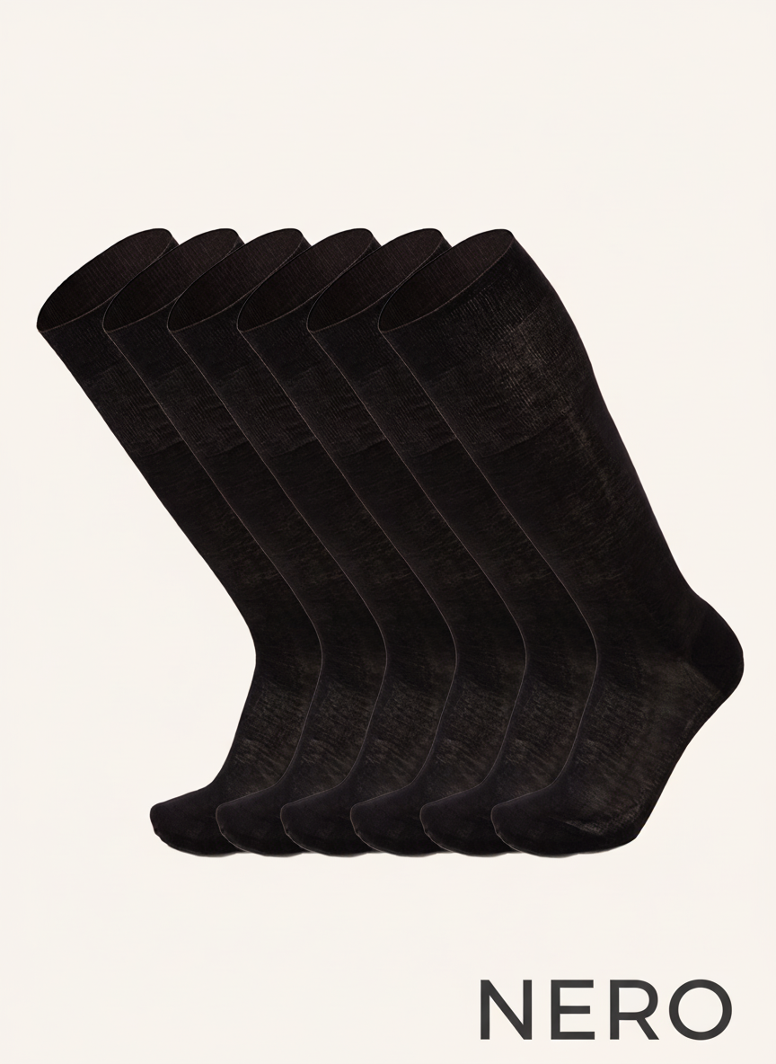 Calza Lunga in Filo di Scozia Climatizzato per Uomo | Tinta Unita | Confezione da 6 Paia | Chiffon L