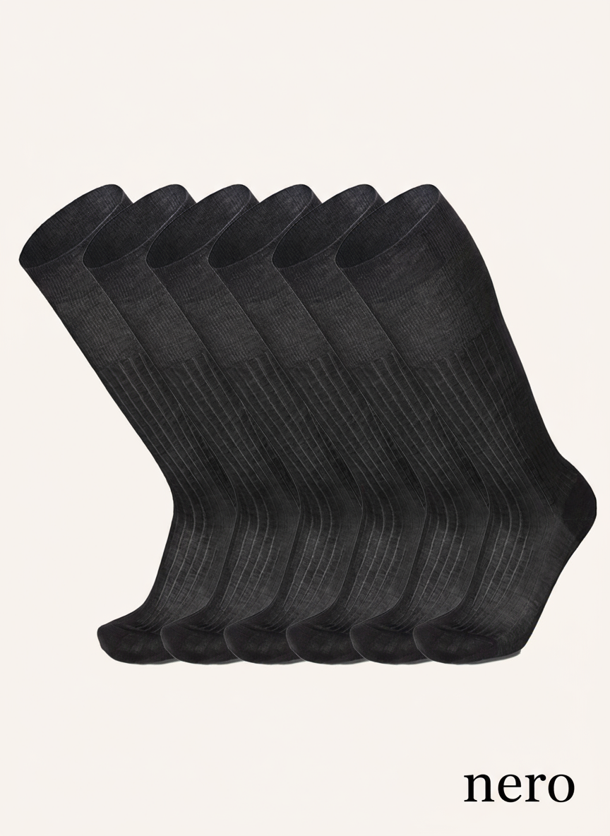 Calza Lunga a costa Doppia Resistenza in Filo di Scozia per Uomo | Tinta Unita | Confezione da 6 Paia | Principe Costa Lungo 7L