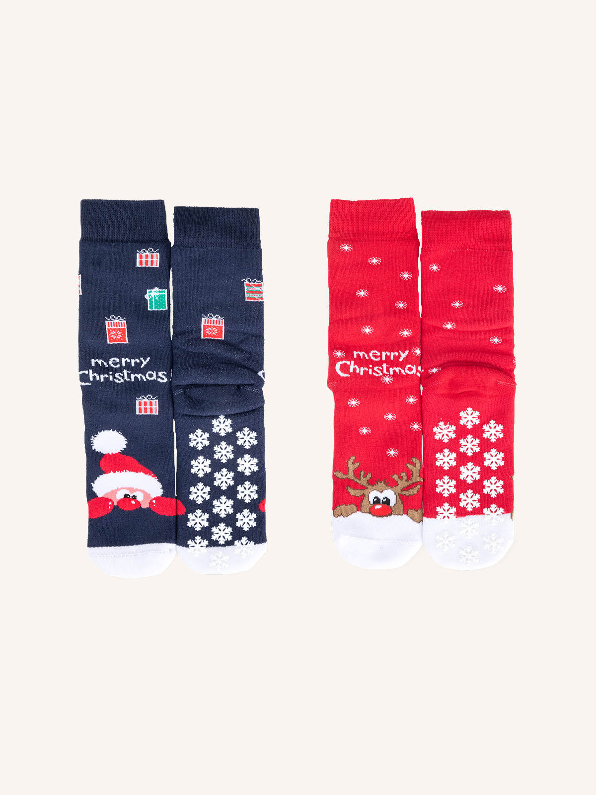 Cotton Anti-Slip Socks for Child | Christmas Pattern | Pack of 2 Pairs | XMAS BA Bipack