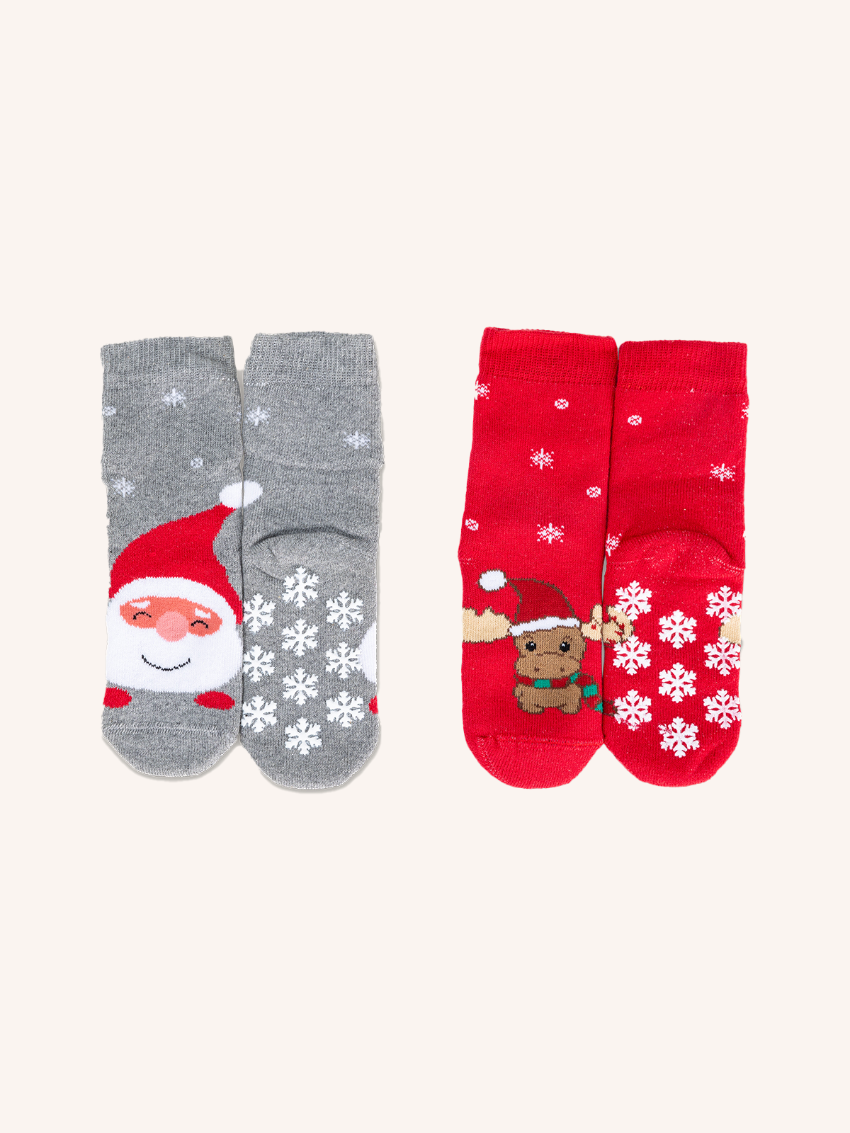Non-slip Cotton Sock with Christmas Pattern for Newborns | Plain Color | Pack of 2 Pairs | Xmas NA